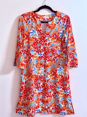 JUDE CONNALLY Kerry Floral Shift Dress Womens Size SMALL Red Orange Blue EUC